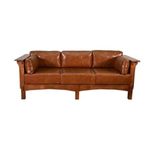 Crafters and Weavers Mission Crofter Style Sofa - Solid Quarter Sawn White Oak and Leather Cushions (Russet Leather)