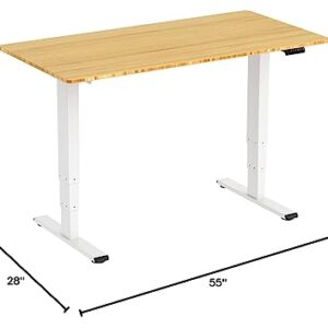 SANODESK 55 Inch 3 Stage Bamboo Electric Standing Desk, Dual Motor Height Adjustable Desk, Whole-Piece Bamboo Desktop Sit to Stand Home Office Desk (White Frame/ 55” x 28” Natural Bamboo Top)