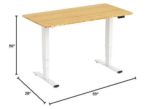 SANODESK 55 Inch 3 Stage Bamboo Electric Standing Desk, Dual Motor Height Adjustable Desk, Whole-Piece Bamboo Desktop Sit to Stand Home Office Desk (White Frame/ 55” x 28” Natural Bamboo Top)