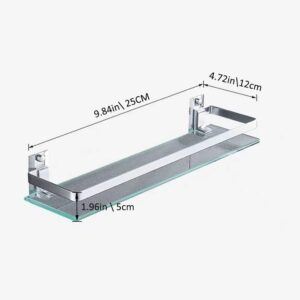 Melairy Bathroom Glass Shelf Tempered Glass Rectangular Extra Thick Aluminum Silver Sand Sprayed Wall Mounted 9.84 inches