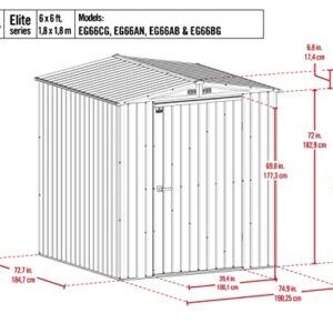 Arrow Shed Elite 6' x 6' Outdoor Lockable Gable Roof Steel Storage Shed Building, Silver