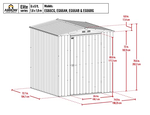 Arrow Shed Elite 6' x 6' Outdoor Lockable Gable Roof Steel Storage Shed Building, Silver