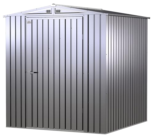 Arrow Shed Elite 6' x 6' Outdoor Lockable Gable Roof Steel Storage Shed Building, Silver