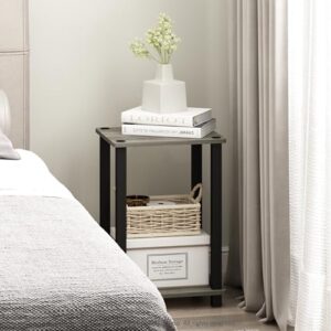 Furinno Simplistic 1-Tier End Side Night Stand/Bedside Table with Plastic Poles, French Oak Grey/Black