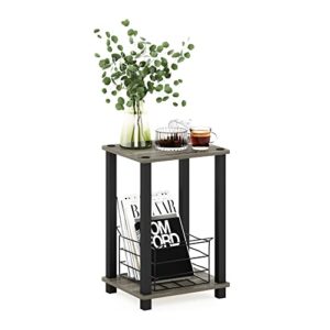 Furinno Simplistic 1-Tier End Side Night Stand/Bedside Table with Plastic Poles, French Oak Grey/Black