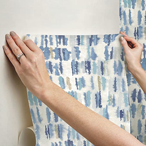 RoomMates RMK12533RL Watercolor Fountain Peel and Stick Wallpaper, 6" x 12", Blue, 28 Sq Ft