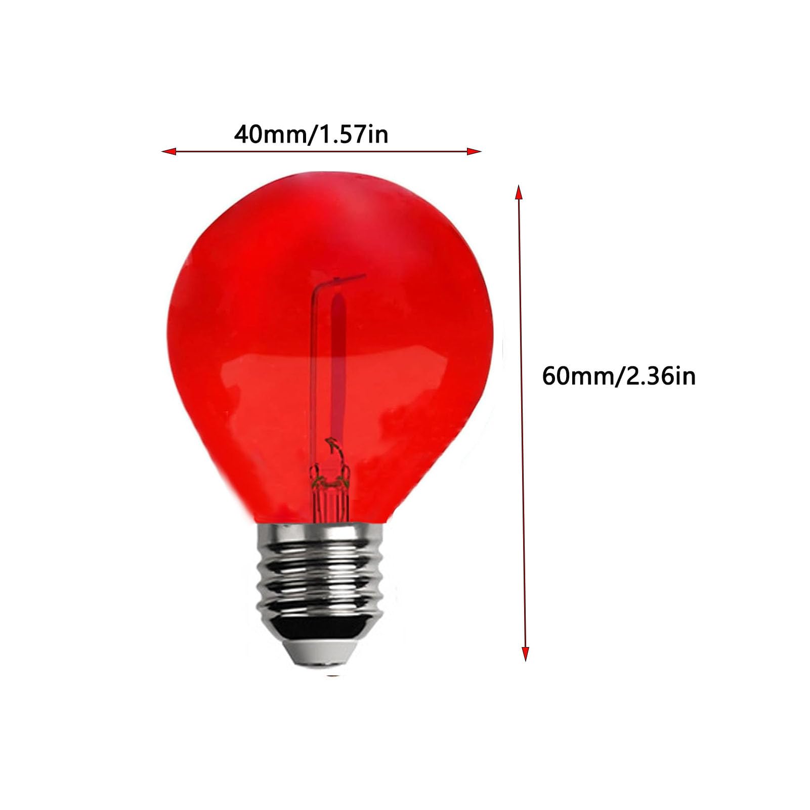 15 Pack G40 Plastic LED Replacement Light Bulbs 1W Shatterproof Red Color Filament Globe Bulbs E12 Candelabra Base Christmas Round Replacement Bulbs for Outdoor Indoor Patio String Lights(Red)