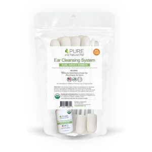 pure and natural pet canine ear cleansing system (2 oz usda organic ear serum & medical grade double sided tips 15 ct)