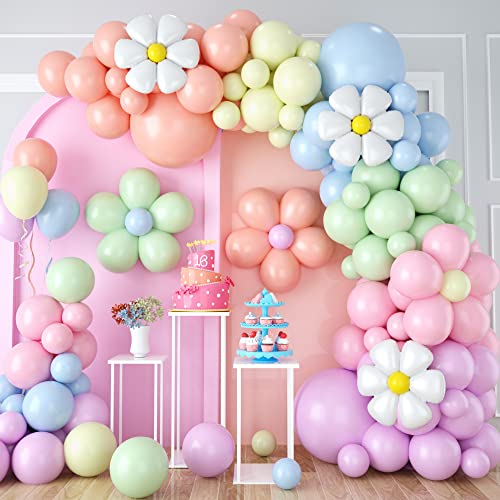 Daisy Balloon Garland Arch Kit,Retro Hippie Boho Macaron Pastel Balloons Garland Daisy Flower Balloons For Birthday Baby Shower Bridal Wedding Groovy Daisy Party Decorations