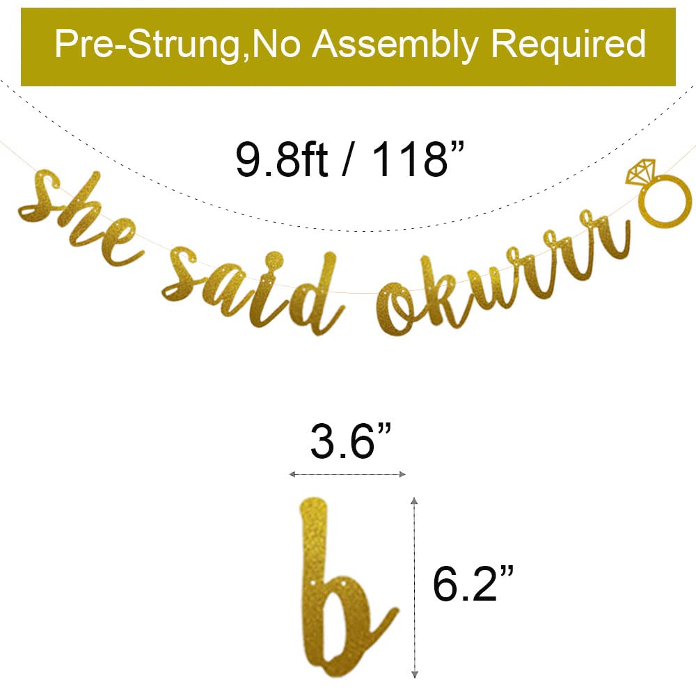 She Said Okurrr Banner,Pre-strung ,No Assembly Required, Funny Bachelorette/ Engagement/ Bridal Showers, Gold Glitter Paper Garlands Backdrops, Letters Gold Betteryanzi