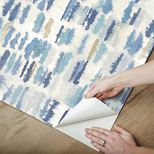 RoomMates RMK12533RL Watercolor Fountain Peel and Stick Wallpaper, 6" x 12", Blue, 28 Sq Ft