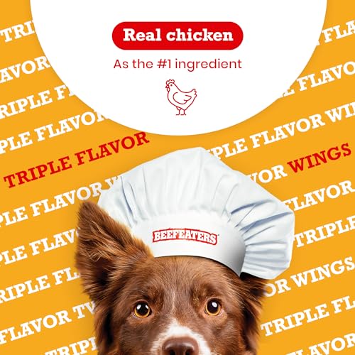 Beefeaters Dog Treats - Triple Flavor Wings 1.48oz Case of 12 | Rawhide Dog Treats Wrapped with Real Chicken | Promotes Dental Health | Dog Food Long-Lasting Chew | Training Treats for All Dog Sizes