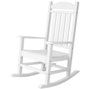 flamaker outdoor rocking chair all-weather patio rocker chairs oversized with widened armrests for lawn patio garden beach backyard porch fire pit (white)