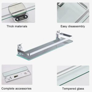 Melairy Bathroom Glass Shelf Tempered Glass Rectangular Extra Thick Aluminum Silver Sand Sprayed Wall Mounted 9.84 inches