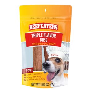 beefeaters dog treats - triple flavor ribs 1.65oz case of 12 | rawhide dog treats wrapped with real chicken | promotes dental health | dog food long-lasting chew | training treats for all dog sizes