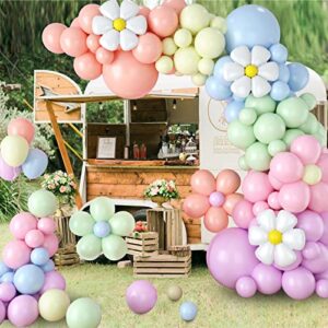 Daisy Balloon Garland Arch Kit,Retro Hippie Boho Macaron Pastel Balloons Garland Daisy Flower Balloons For Birthday Baby Shower Bridal Wedding Groovy Daisy Party Decorations