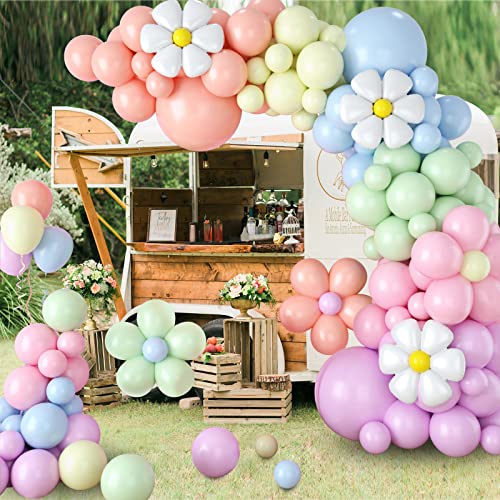 Daisy Balloon Garland Arch Kit,Retro Hippie Boho Macaron Pastel Balloons Garland Daisy Flower Balloons For Birthday Baby Shower Bridal Wedding Groovy Daisy Party Decorations