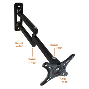 Henxlco TV Wall Mount Articulating LCD Monitor Bracket Full Motion 15 inch Extension Arm Rotation Tilt Swivel for Most 13 to 27 inch LED TV Flat Panel Screen with VESA 100x100, 75x75mm