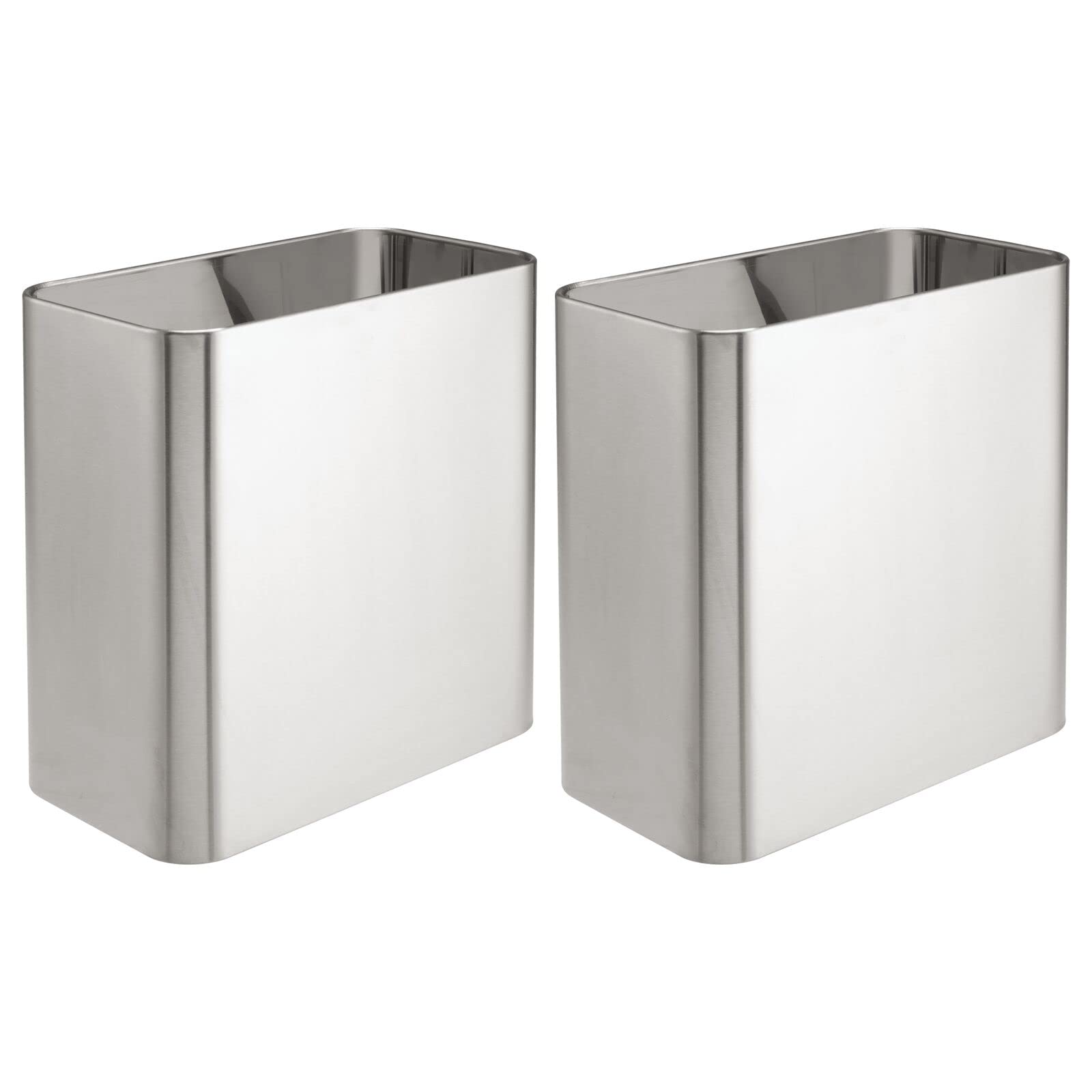 mDesign Small Metal 2.4 Gallon/9 Liter Trash Can Wastebasket Garbage Bin for Bathroom, Slim Rubbish Waste Bin Trashcans for Master/Guest Bath, Mirri Collection, 2 Pack, Brushed Chrome