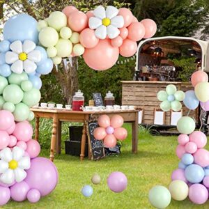 Daisy Balloon Garland Arch Kit,Retro Hippie Boho Macaron Pastel Balloons Garland Daisy Flower Balloons For Birthday Baby Shower Bridal Wedding Groovy Daisy Party Decorations