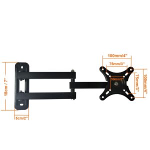 Henxlco TV Wall Mount Articulating LCD Monitor Bracket Full Motion 15 inch Extension Arm Rotation Tilt Swivel for Most 13 to 27 inch LED TV Flat Panel Screen with VESA 100x100, 75x75mm