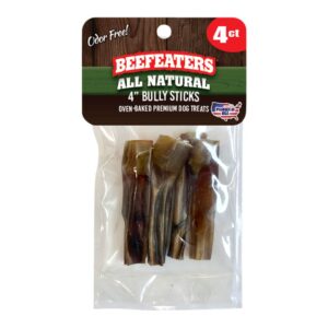 beefeaters dog treats - 4in bully sticks 2oz | all-natural, highly digestible | dog food promotes dental health | no additives or preservatives | training treats for all dog sizes