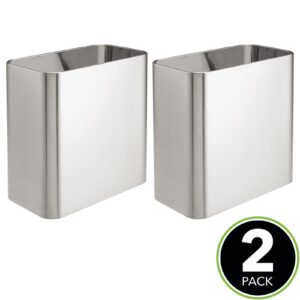 mDesign Small Metal 2.4 Gallon/9 Liter Trash Can Wastebasket Garbage Bin for Bathroom, Slim Rubbish Waste Bin Trashcans for Master/Guest Bath, Mirri Collection, 2 Pack, Brushed Chrome