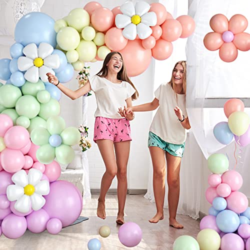 Daisy Balloon Garland Arch Kit,Retro Hippie Boho Macaron Pastel Balloons Garland Daisy Flower Balloons For Birthday Baby Shower Bridal Wedding Groovy Daisy Party Decorations