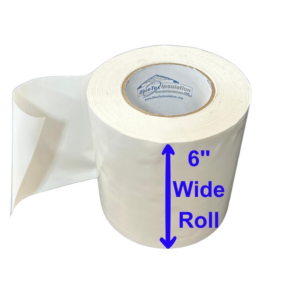 BlueTex Insulationㅤ 6" Wide x 180' Long White Vapor Barrier Seam Tape - 1 Roll Waterproofing and Great for Crawlspaces, Insulation Repair, Underlayment Seams, Metal Building Insulation Seams