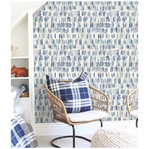 RoomMates RMK12533RL Watercolor Fountain Peel and Stick Wallpaper, 6" x 12", Blue, 28 Sq Ft