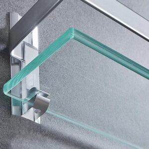 Melairy Bathroom Glass Shelf Tempered Glass Rectangular Extra Thick Aluminum Silver Sand Sprayed Wall Mounted 9.84 inches