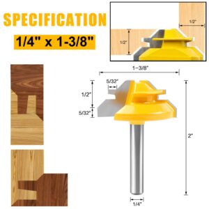 Newdeli 45 Degree Lock Miter Router Bit 3-Piece Set, for 1/2”, 5/8”, 3/4” Cutting Height, 1/4 Inch Shank. Easy to Create Lock Miter Joint