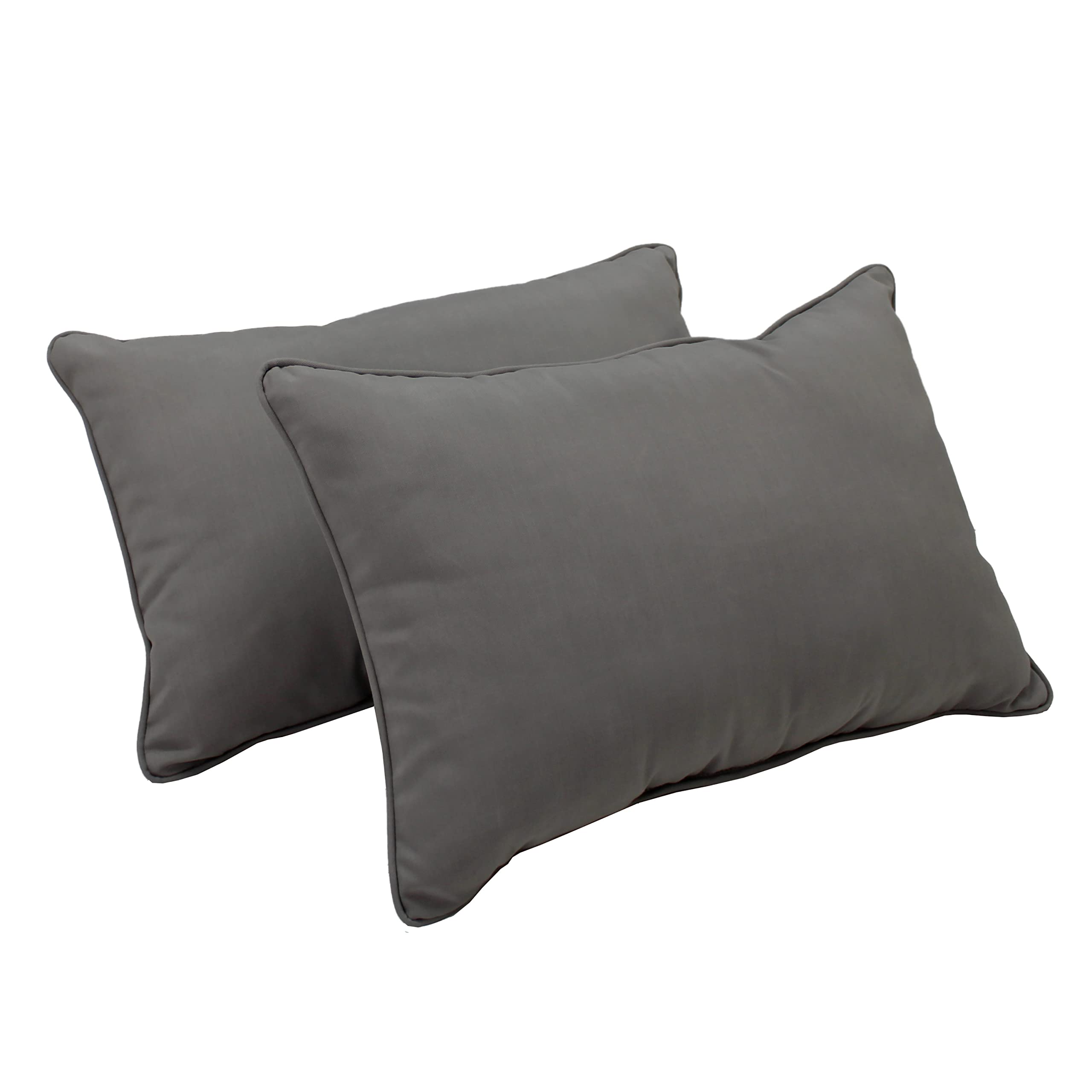 Factory Direct Partners FDP Presidio Pillows 16" x 24" Solid Lumbar Pillow Set with Piping; Indoor/Outdoor Furniture; UV, Fade, Weather-Resistant Olefin Fabric (2-Pack) - Gray, 13813-GY