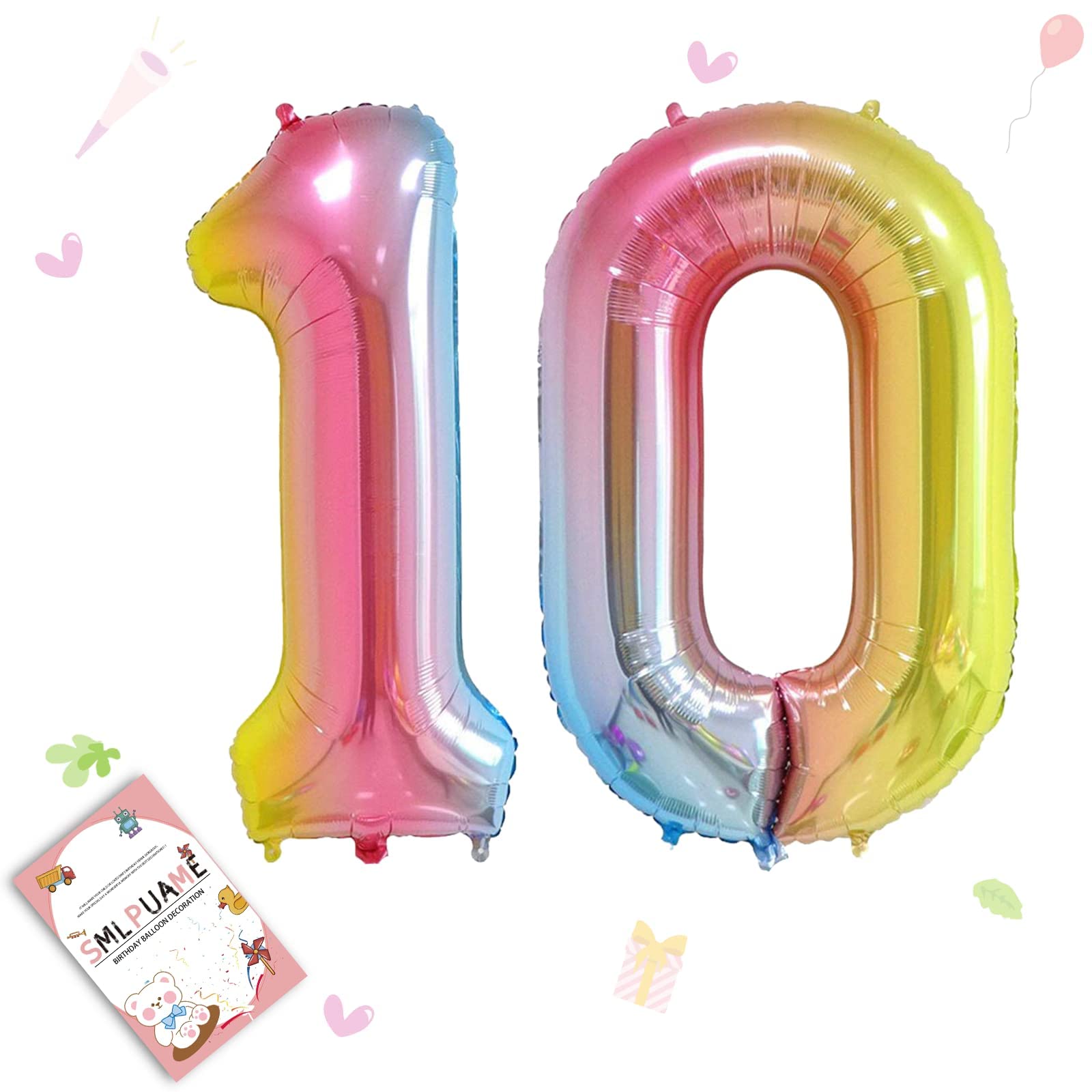 Smlpuame 40 Inch Number Balloons 0-9 Rainbow Gradient Large Number 10 Balloons, Digital Balloons for Birthday Party Celebration Decorations, Helium Foil Number Balloons for Wedding Anniversary