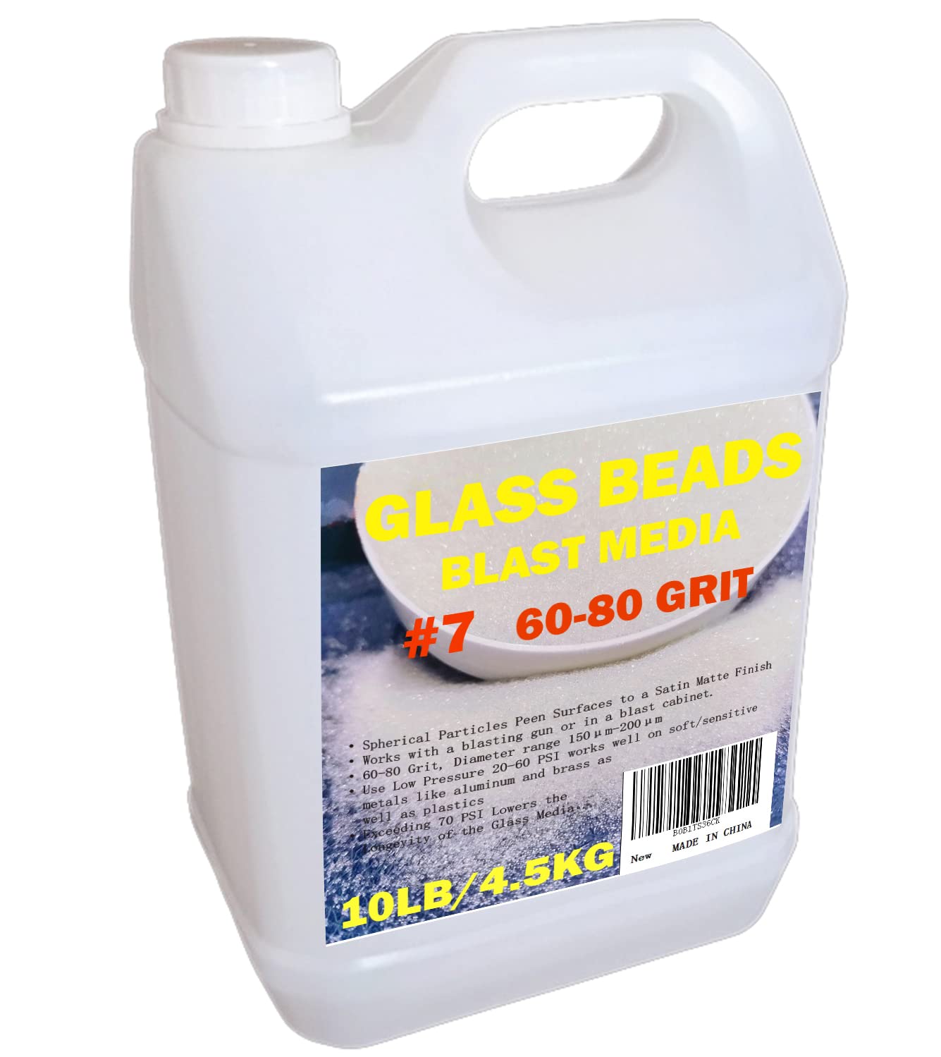 #7 Glass Beads - 10LBS or 4.5kg Premium Long-Lasting Blasting Abrasive Media For Blast Cabinets Or Sand Blasting Guns - 60-80 Mesh or Grit