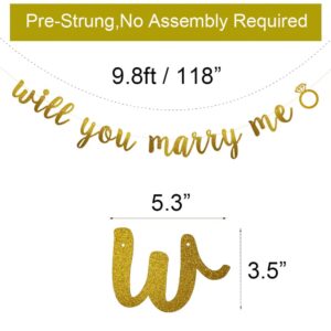 Will You Marry Me Banner, Pre-strung,No Assembly Required,Bachelorette/Engagement/Bridal Showers/Wedding Party Decorations Supplies, Gold Glitter Paper Garlands Backdrops, Letters Gold Betteryanzi