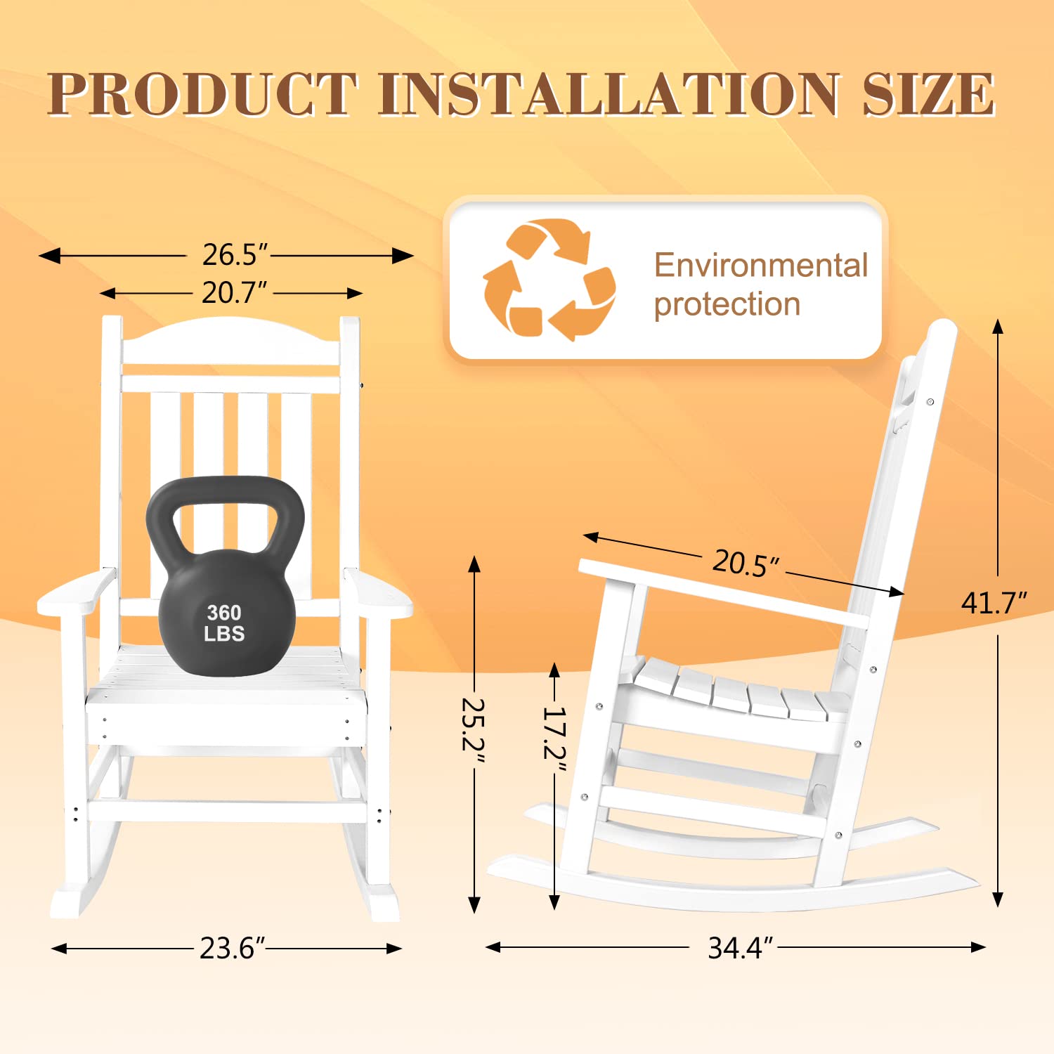 Flamaker Outdoor Rocking Chair All-Weather Patio Rocker Chairs Oversized with Widened Armrests for Lawn Patio Garden Beach Backyard Porch Fire Pit (White)