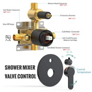 SR SUN RISE 12 Inch Slide Bar Shower System, Round Shower Faucets Sets Complete Rain Shower head and 6-Spray Handheld Combo, Wall Mounted Dual Shower Faucet Included Valve and Trim Kit, Matte Black