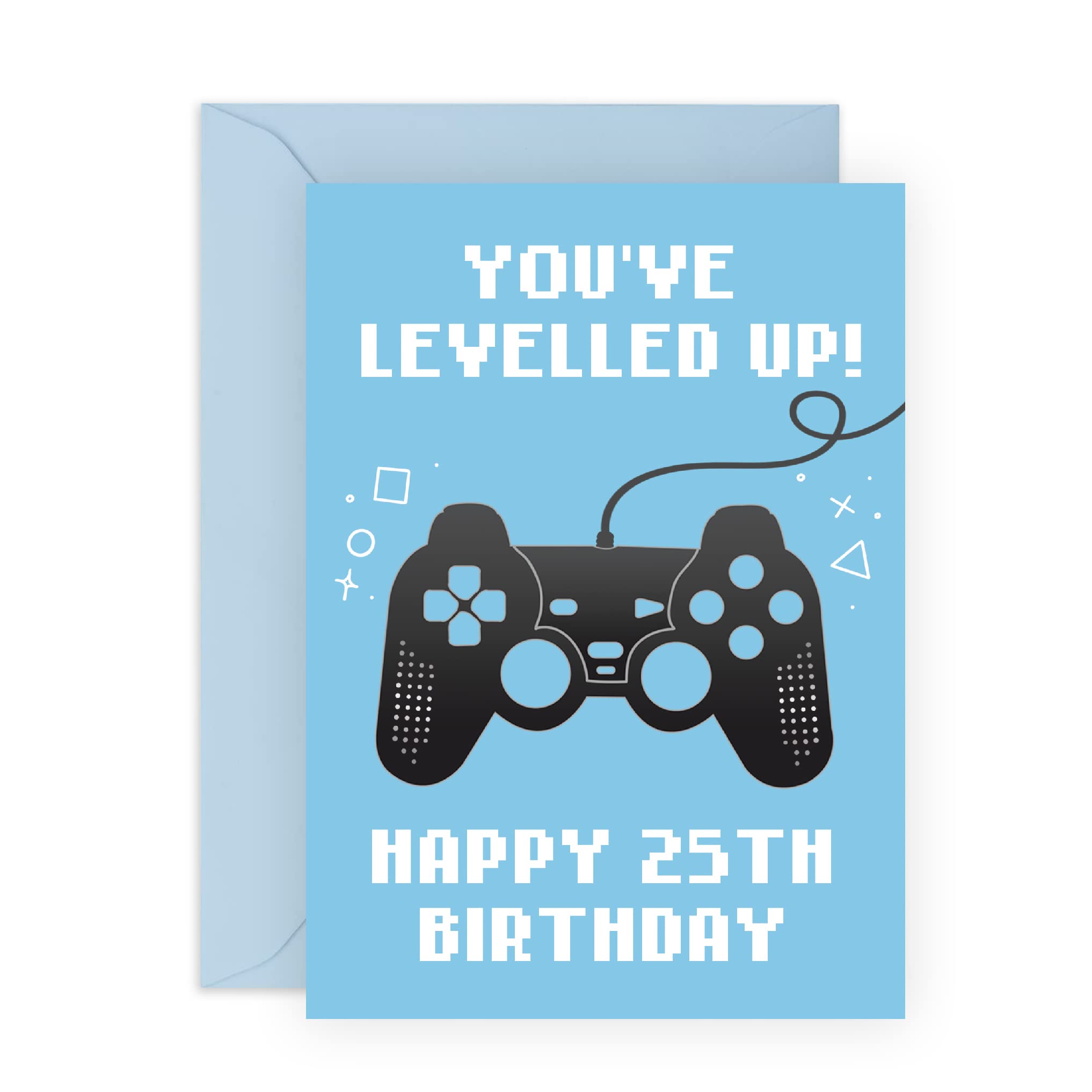 CENTRAL 23 Gaming Birthday Card for Him - 'You've Levelled Up!' - Happy 25th Birthday - Age 25 - Blue Greeting Card for Gamers - Fun Card For Adults, Friends - Son, Brother, Men