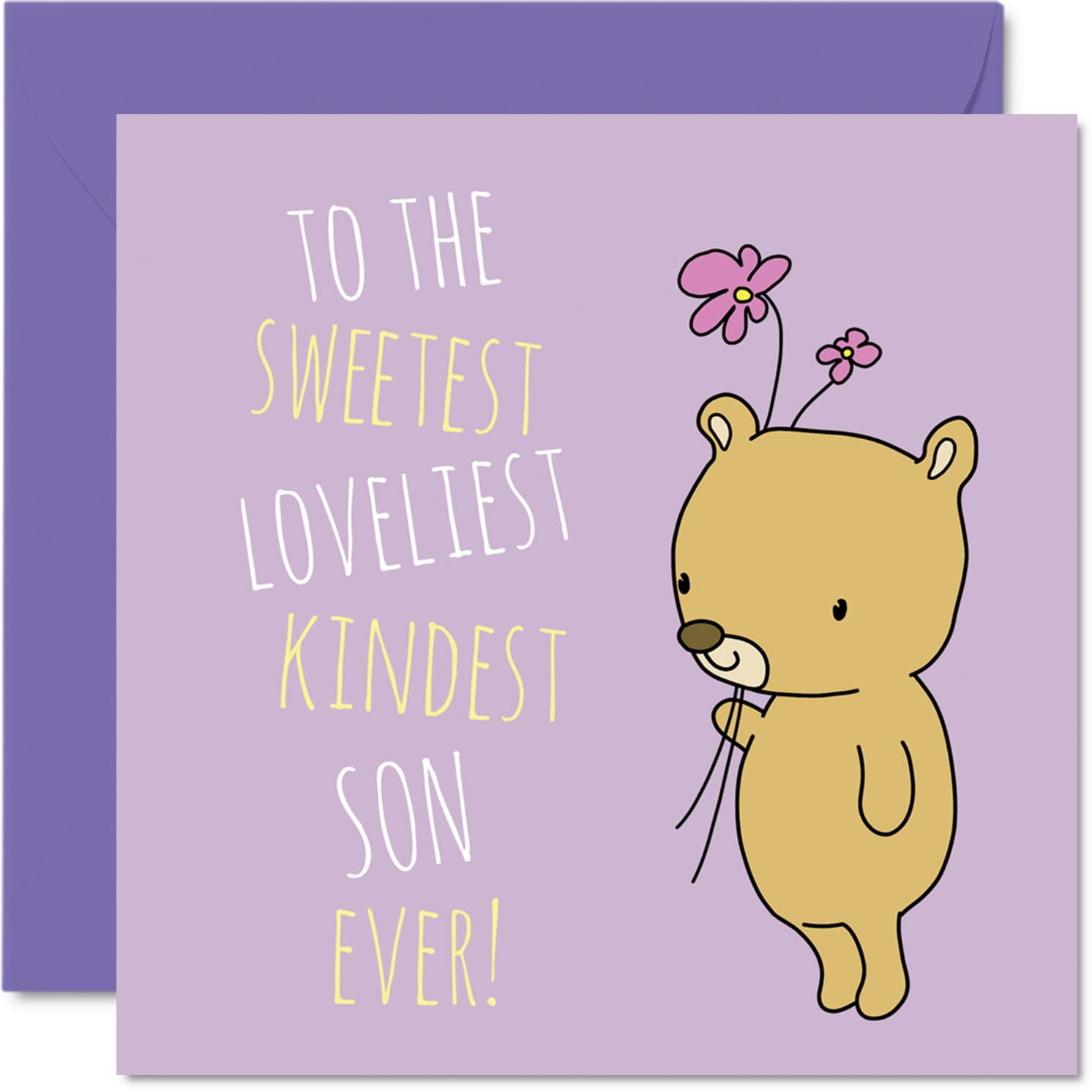 Heartfelt Birthday Cards for Son - Sweetest Loveliest Kindest Son Ever - Happy Birthday Card from Dad, Mum, Father, Mother Child Birthday Gifts, 5.7 x 5.7 Inch Greeting Cards to Son