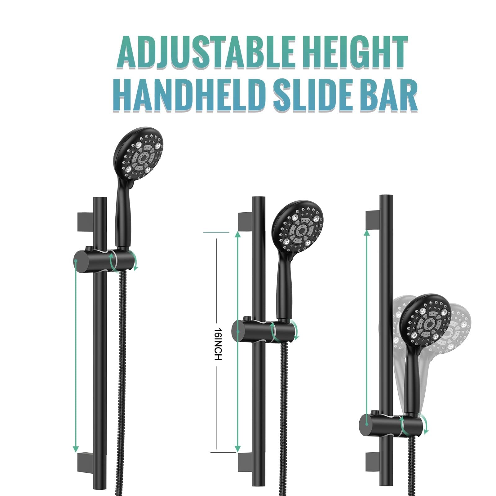 SR SUN RISE 12 Inch Slide Bar Shower System, Round Shower Faucets Sets Complete Rain Shower head and 6-Spray Handheld Combo, Wall Mounted Dual Shower Faucet Included Valve and Trim Kit, Matte Black