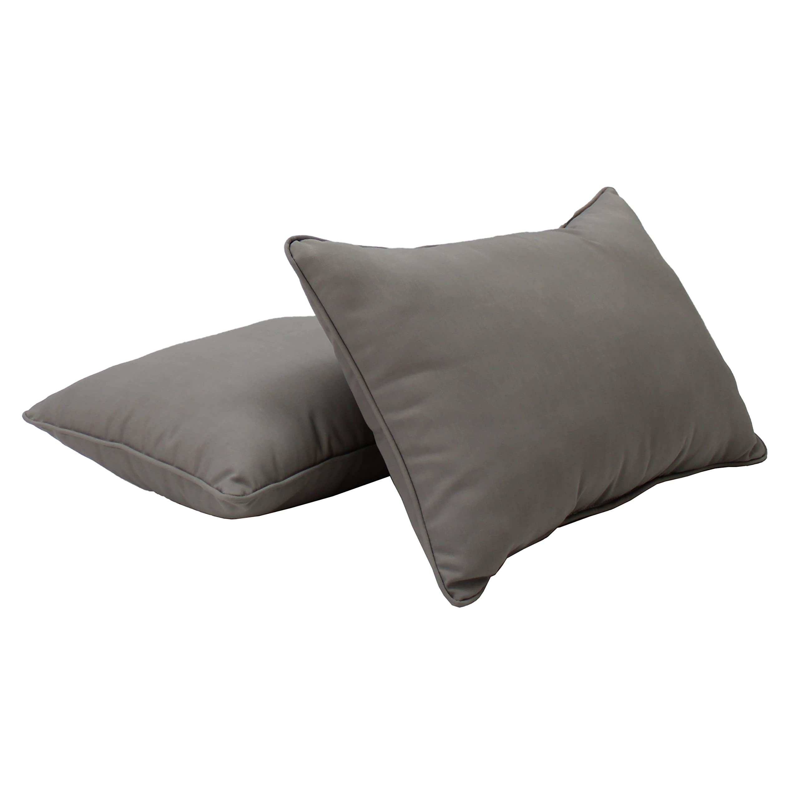 Factory Direct Partners FDP Presidio Pillows 16" x 24" Solid Lumbar Pillow Set with Piping; Indoor/Outdoor Furniture; UV, Fade, Weather-Resistant Olefin Fabric (2-Pack) - Gray, 13813-GY