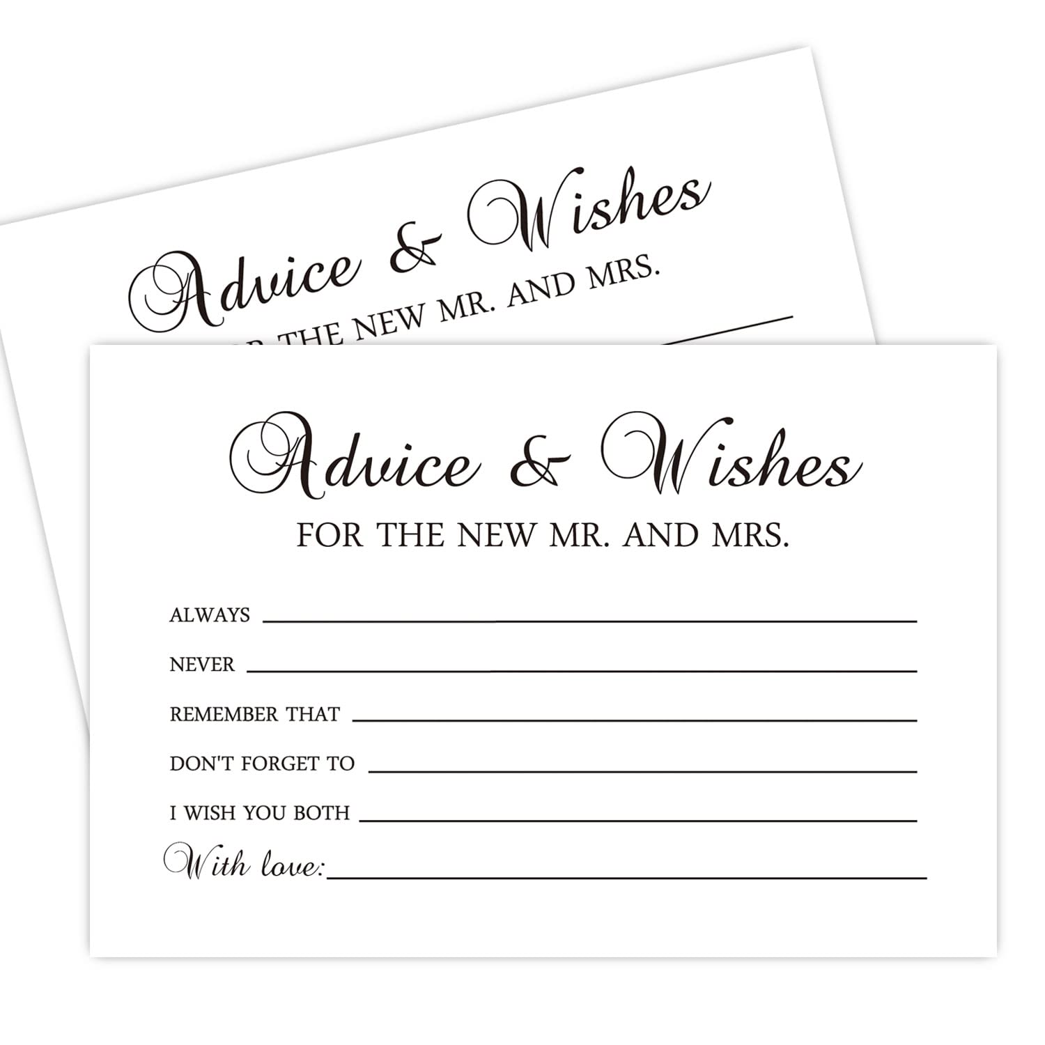 FARHTINANFX 50 Advice and Wishes for The New Mr and Mrs, Bride and Groom Weddings, Bridal Showers, Marriage Advice Cards(4" x 6")