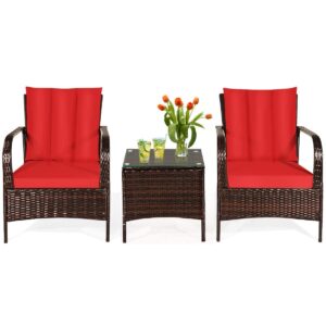 happygrill 3-piece patio conversation set outdoor rattan wicker furniture set with coffee table, pe wicker sofa set with soft cushion & back pillow for patio garden poolside