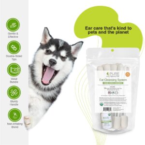 Pure and Natural Pet Canine Ear Cleansing System (2 oz USDA Organic Ear Serum & Medical Grade Double Sided Tips 15 ct)