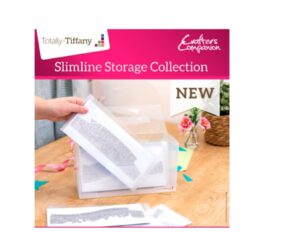 totally tiffany slimline die & stamp storage collection - box, tabbed dividers, magnets for 9x4 slimline