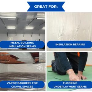 BlueTex Insulationㅤ 3" Wide x 180' Long White Vapor Barrier Seam Tape - 1 Roll, Waterproofing & Great for Crawlspaces, Insulation Repairs, Underlayment Seams, Metal Building Insulation Seams