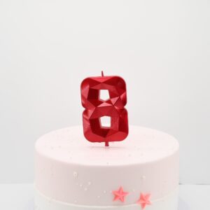 DERVENTA Birthday Candles Big Numbers 3D Red 3.7 inch Party Cake Topper 1 Piece (Number 8 Red)