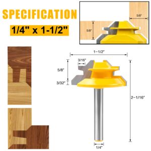 Newdeli 45 Degree Lock Miter Router Bit 3-Piece Set, for 1/2”, 5/8”, 3/4” Cutting Height, 1/4 Inch Shank. Easy to Create Lock Miter Joint