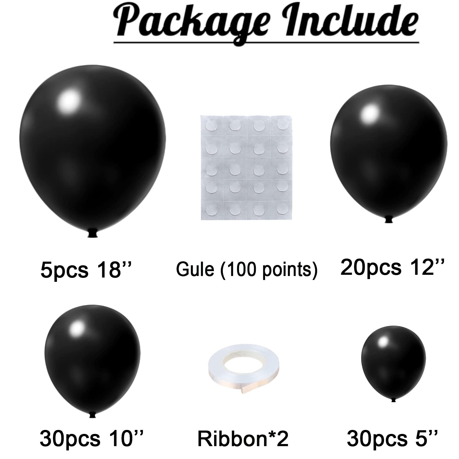 Black Balloons 85 pcs Black Balloon Garland Arch Kit 5/10/12/18 Inch Different Sizes Black Matte Latex Balloons for Graduation Party Decorations Wedding Birthday Party Anniversary Decorations